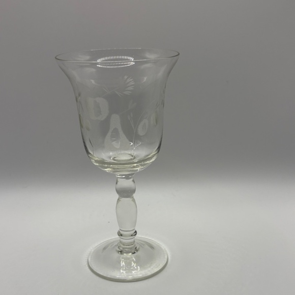 🍐 Vintage Etched Fruit Goblet Clear Glass Mid-Century Charm Maker Unknown